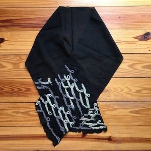 Asian Eye Black Grey White Wool Scarf, EUC, 10” x 68”